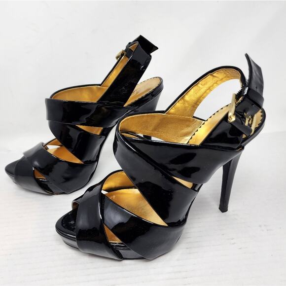 Report Signature Black Platform Heels Cutouts Buckle Closure Women's Size 8 - Picture 4 of 9